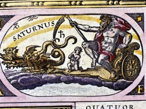 El dios Saturno (Cronos) en un carro tirado por dos dragones de Unknown artist