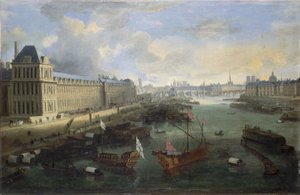 La Grande Galerie del Louvre, el Pont-Neuf, la Cité, el Collège des Quatres-Nations, hacia 1670 En el Sena, la galera real, entre 1670 y 1685 (óleo sobre lienzo) de Unknown artist
