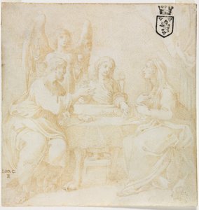 The Holy Family at Table Served by an Angel de Unknown artist
