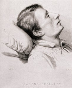 El poeta italiano Giacomo Leopardi (1798-1837) en su lecho de muerte. Grabado del siglo XIX