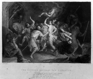 La leyenda de Cutty Sark según el poema de Robert Burns: la danza de las brujas. Grabado del siglo XIX de Unknown artist