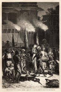 El Pantchami naga, o fiesta de la serpiente, en Bombay, para asegurar la protección contra sus mordeduras mortales, largas procesiones de mujeres cruzan las calles hacia las afueras de los templos, donde encontrarán ofrendas de arroz y azúcar al dios Krish de Unknown artist
