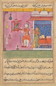 El Loro se dirige a Khujasta al comienzo de la Decimonovena Noche, de un Tuti-nama (Cuentos de un Loro) de Unknown artist