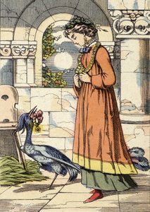 La princesa y el pájaro azul - ilustración del cuento "El pájaro azul" de Unknown artist