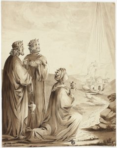 Los Reyes Magos señalan la estrella de Belén de Unknown artist