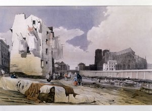 Las orillas del Sena y Notre Dame de París - litografía de Unknown artist