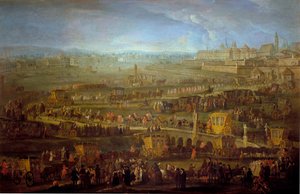 El cortejo del Marqués de Mirepoix (1699-1757) embajador con los representantes diplomáticos franceses en Viena 12/10/1738 de Unknown artist