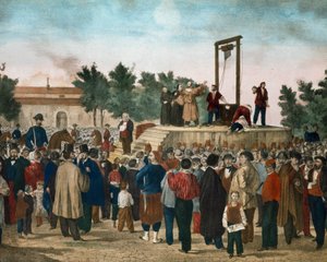 La ejecución el 13/03/1858 de Felice Orsini (1819 - 1858) y Pieri que llevaron a cabo el atentado del 14 de enero de 1858 contra Napoleón III en la Place de la Roquette en París de Unknown artist