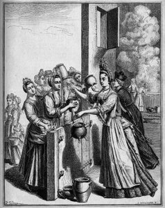 La ayuda de sopa en París durante la hambruna de 1709. Dibujo de Sellier, basado en una impresión del siglo XVIII. de Unknown artist