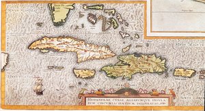 Las islas de las Antillas Mayores y las Antillas Menores en el Mar Caribe (mapa) de Unknown artist