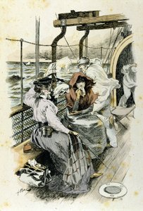 La vida de los pasajeros a bordo: una joven sufre de mareo. de Unknown artist