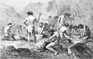 La fabricación y pulido del sílex por hombres prehistóricos en Pressigny de Unknown artist