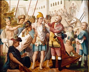El encuentro entre Hernán Cortés y el rey azteca Moctezuma en noviembre de 1519 de Unknown artist