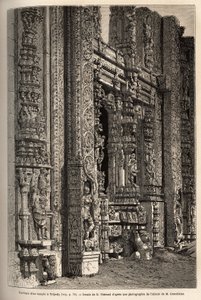 El pórtico tallado de un templo en Tripetty (o Tirupati, en Andhra Pradesh), un importante lugar de peregrinación hindú. Grabado para ilustrar el viaje a las provincias meridionales de India, por Alfred Grandidier, en 1862-1864, publicado en “Le tour du mo de Unknown artist