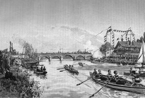 Las regatas escolares de Joinville le Pont (Joinville-le-Pont), Ile de France. Grabado en "El diario de la juventud"