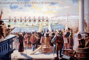 La segunda partida de Cristóbal Colón de Cádiz el 25/09/1493 de Unknown artist