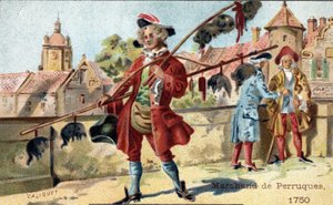El oficio de comerciante de pelucas en 1750. de Unknown artist