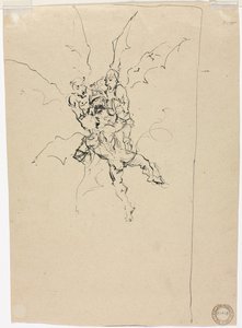 Tres demonios sosteniendo a un caballero (verso) de Unknown artist