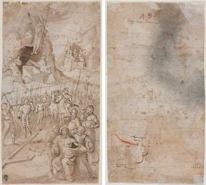 Tres escenas de la Pasión de Cristo (recto) Boceto arquitectónico (verso) de Unknown artist