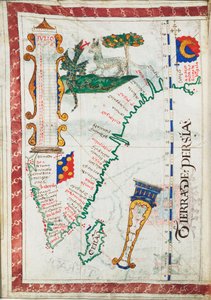 Tierra de Persia", escala: aproximadamente 1:13 500 000, con otros lugares del sur de la India y Sri Lanka, c.1550-60 (vitela) de Unknown artist