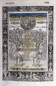 Triunfo de la fama de Francesco Petrarca (Petrarca). Miniatura sd. Bibl. Trivulziana, Milán
