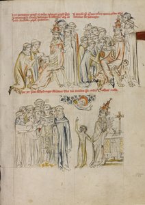 Dos clérigos solicitan la canonización de Santa Eduviges ante el Papa Urbano IV; el Papa Clemente solicita la intercesión de Santa Eduviges para curar a su hija ciega. de Unknown artist