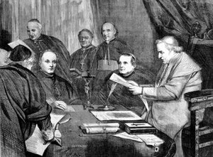 Concilio Vaticano I. El Papa Pío IX rodeado por miembros de la Junta Directiva del Concilio. 1869 de Unknown artist