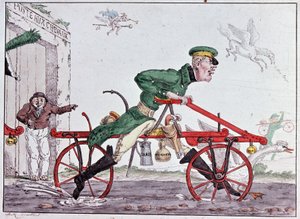 Velocípedos draisiennes - caricatura sobre el Barón Drais de Unknown artist