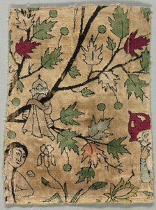 Fragmento de terciopelo, Khusrau ve a Shirin bañándose de Unknown artist