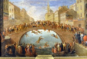 Venecia, el juego del puente. Pintura anónima. Siglo XVIII. Colección privada.