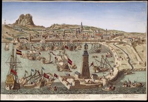 Vista de Barcelona y su puerto - vista óptica de Unknown artist