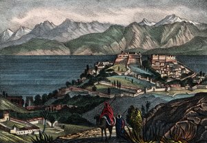 Vista de Candel y la cadena del Atlas, ciudad tomada por el General Trézel del ejército francés de África en 1833. En “Storia d