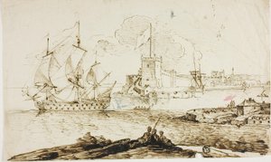 Vista del puerto de la ciudad fortificada de Unknown artist