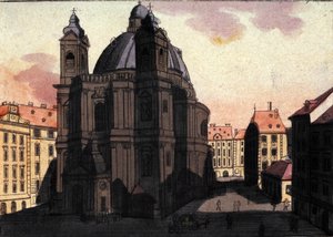 Vista de la Plaza de San Pedro y la Iglesia en Viena, Austria. Grabado de 1820