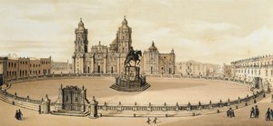 Vista de la Plaza del Zócalo y la Catedral en la Ciudad de México, México. Litografía de finales del siglo XIX de Unknown artist