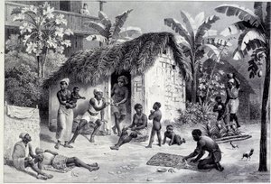 Vista de una plantación con un carbón de negros en las Indias Occidentales. Grabado del siglo XVIII. Chartres, Museo de Bellas Artes