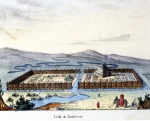 Vista de la antigua Babilonia: en el centro el templo y los jardines colgantes. Principios del siglo XIX de Unknown artist