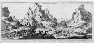 Vista de caravanas en el desierto del Sinaí. Grabado del siglo XVIII