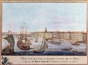 Vista del Neva en el Palacio de Invierno y la Academia de Ciencias en San Petersburgo. Estampa alrededor de 1753. París, B.N. de Unknown artist