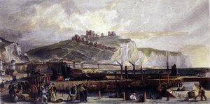 Vista de la ciudad de Dover y sus altos acantilados de tiza blanca en Inglaterra. 1850
