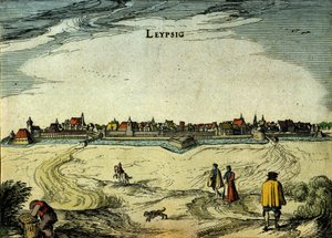 Vista de la ciudad de Leipzig en Alemania. Grabado del siglo XVIII
