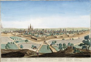 Vista de la ciudad de Milán, Italia con la catedral y las fortificaciones. Grabado del siglo XVIII de Unknown artist
