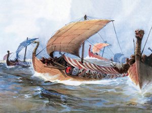 Barco vikingo en tránsito hacia Normandía de Unknown artist