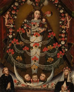 Virgen de Pomata con San Nicolás Tolentino y Santa Rosa de Lima