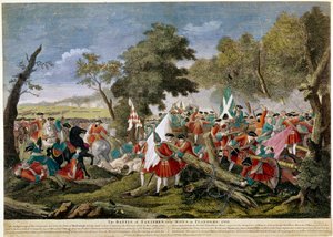 Guerra de Sucesión Española (1701-1714): vista de la Batalla de Malplaquet cerca de Mons en la frontera franco-belga 11/09/1709 oponiendo tropas francesas y españolas a una coalición inglesa, holandesa y austriaca - Grabados de 1709 - BN París de Unknown artist