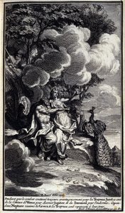 Mientras la lucha continúa siendo ventajosa para los troyanos, Juno usa el cinturón de Venus para encantar a Júpiter, y el sueño para dormirlo. Sin embargo, Neptuno revive a los griegos y los troyanos son rechazados. Ilustración del libro XIV de la Ilíada  de Unknown artist