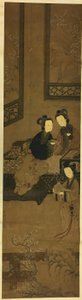 Invierno: Mujeres que disfrutan de la escritura, la lectura y los ciruelos en flor de Unknown artist