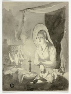 Mujer preparando aves de Unknown artist
