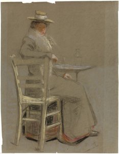 Mujer sentada en una mesa de Unknown artist