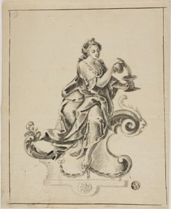 Mujer sentada en un pergamino rococó de Unknown artist